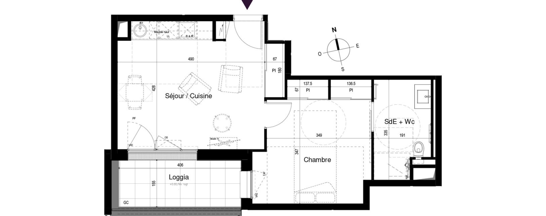 Appartement T2 meubl&eacute; de 42,02 m2 &agrave; Loctudy Centre