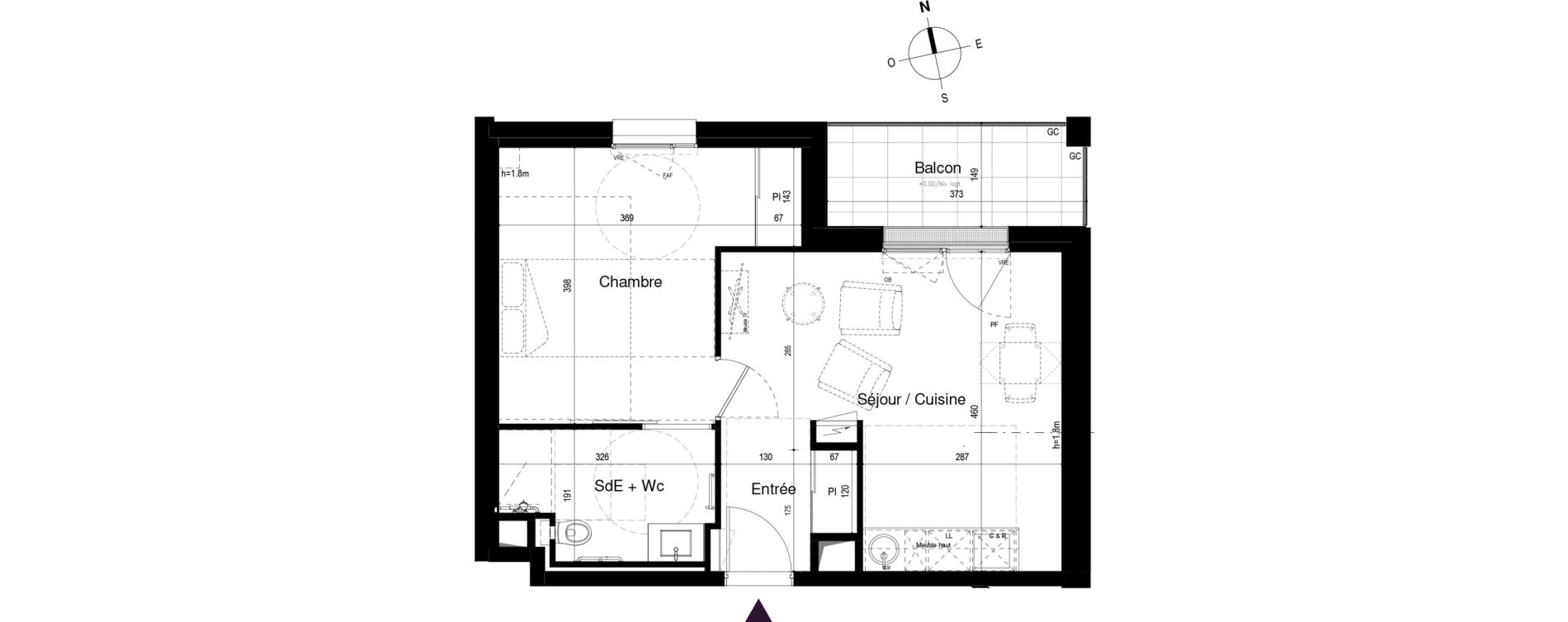 Appartement T2 meubl&eacute; de 41,30 m2 &agrave; Loctudy Centre