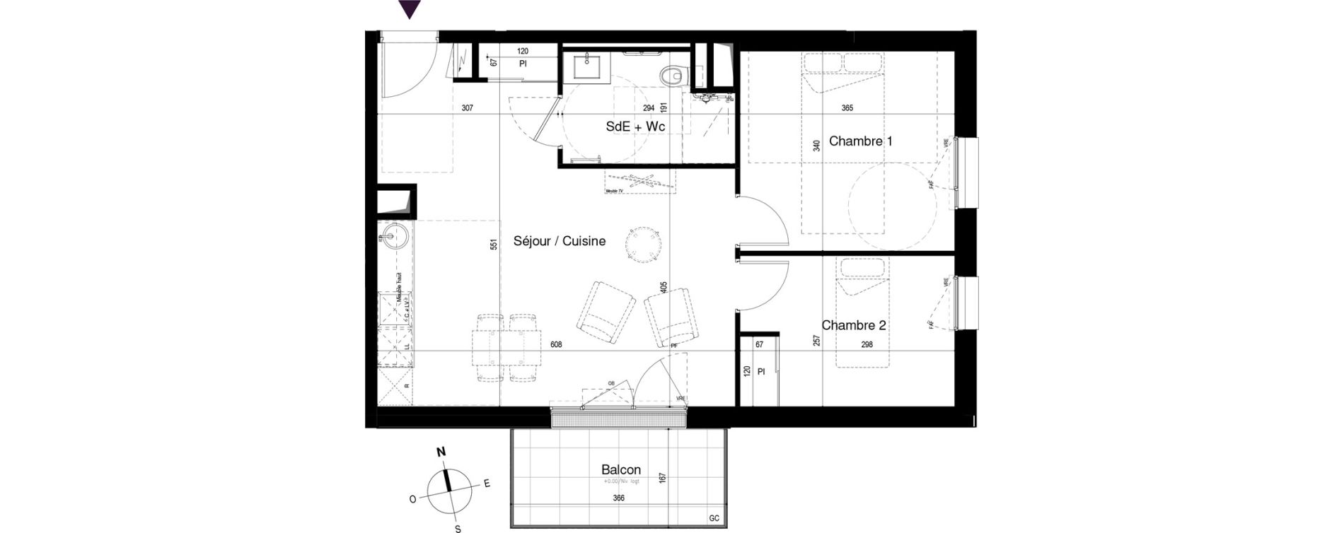 Appartement T3 meubl&eacute; de 57,29 m2 &agrave; Loctudy Centre