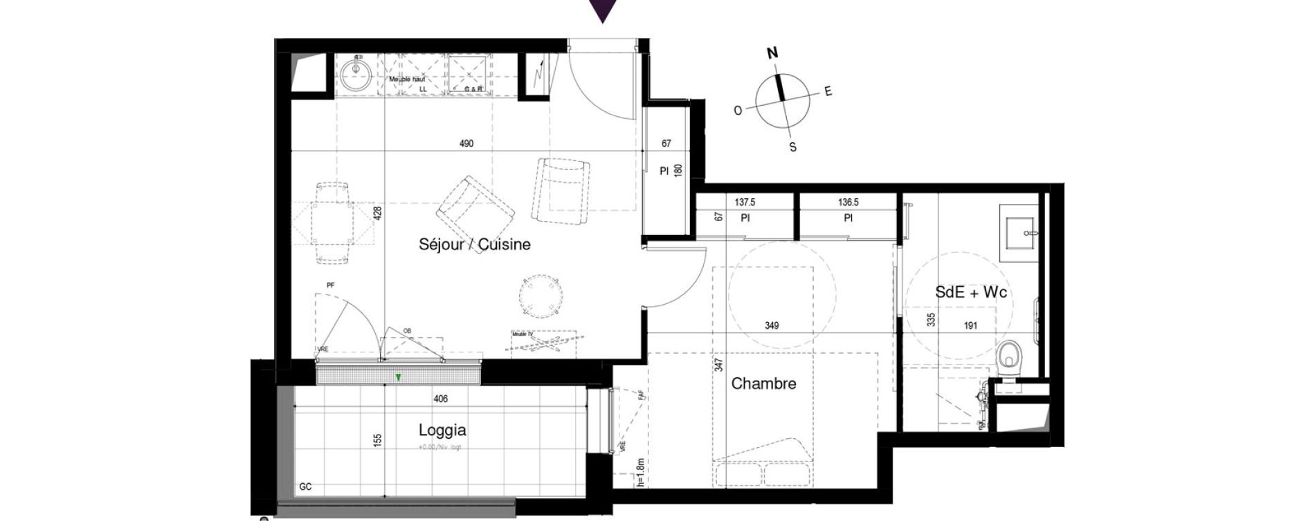 Appartement T2 meubl&eacute; de 41,85 m2 &agrave; Loctudy Centre