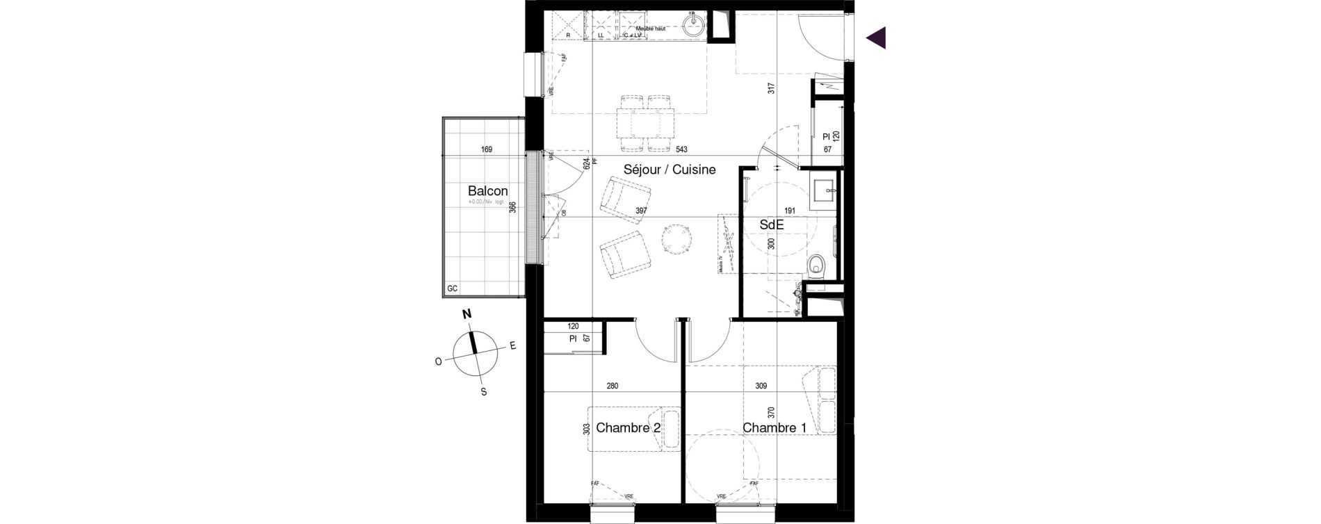 Appartement T3 meubl&eacute; de 57,80 m2 &agrave; Loctudy Centre