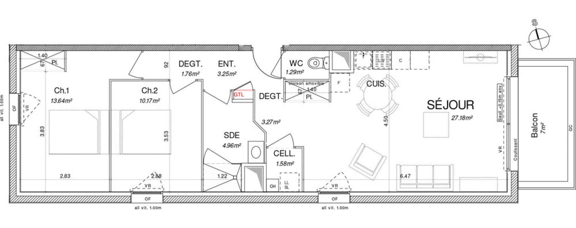 Appartement T3 de 67,10 m2 &agrave; Pont-L'Abb&eacute; Centre