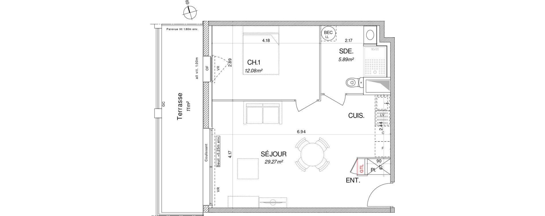 Appartement T2 de 47,24 m2 &agrave; Pont-L'Abb&eacute; Centre