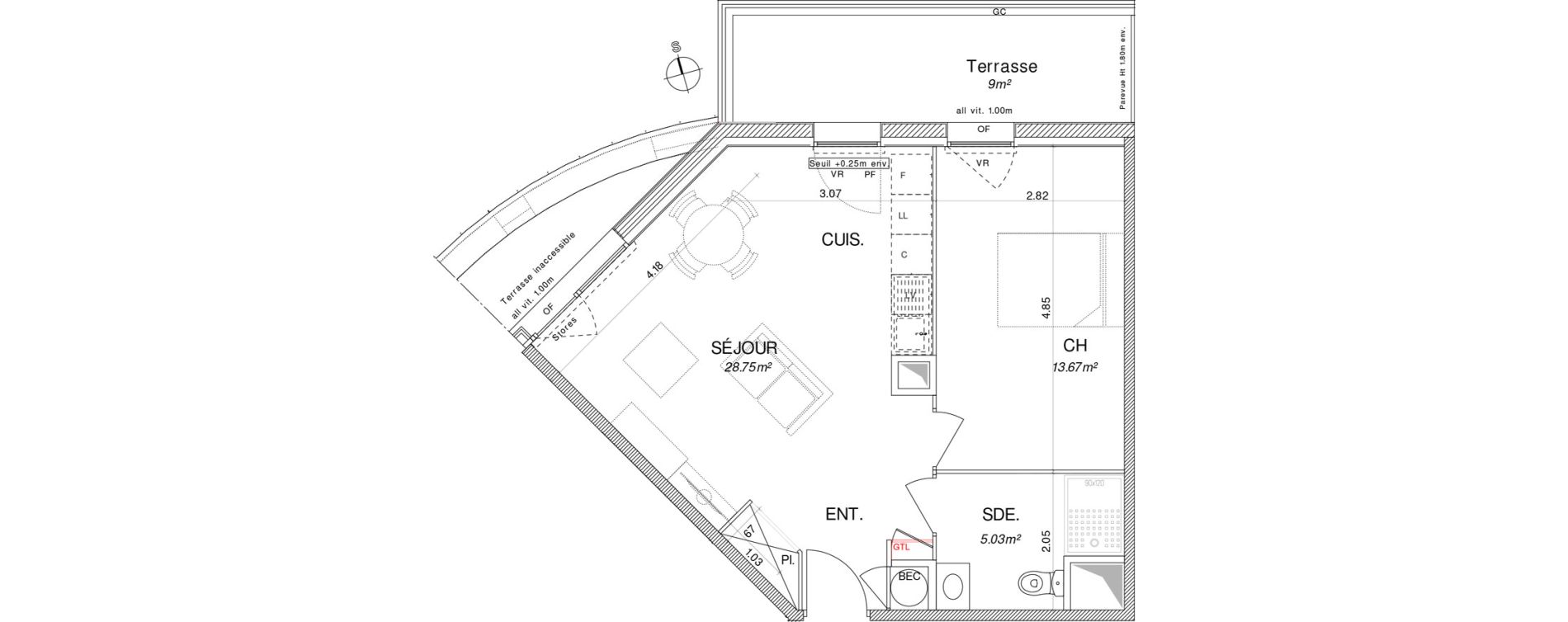 Appartement T2 de 47,45 m2 &agrave; Pont-L'Abb&eacute; Centre