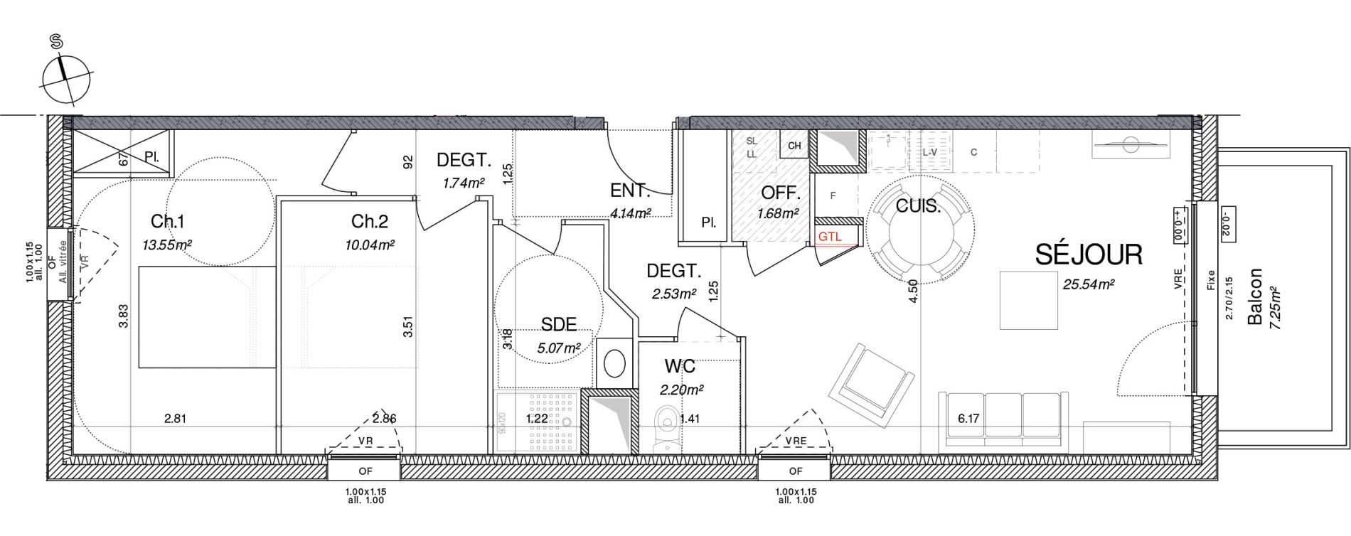 Appartement T3 de 66,49 m2 &agrave; Pont-L'Abb&eacute; Centre