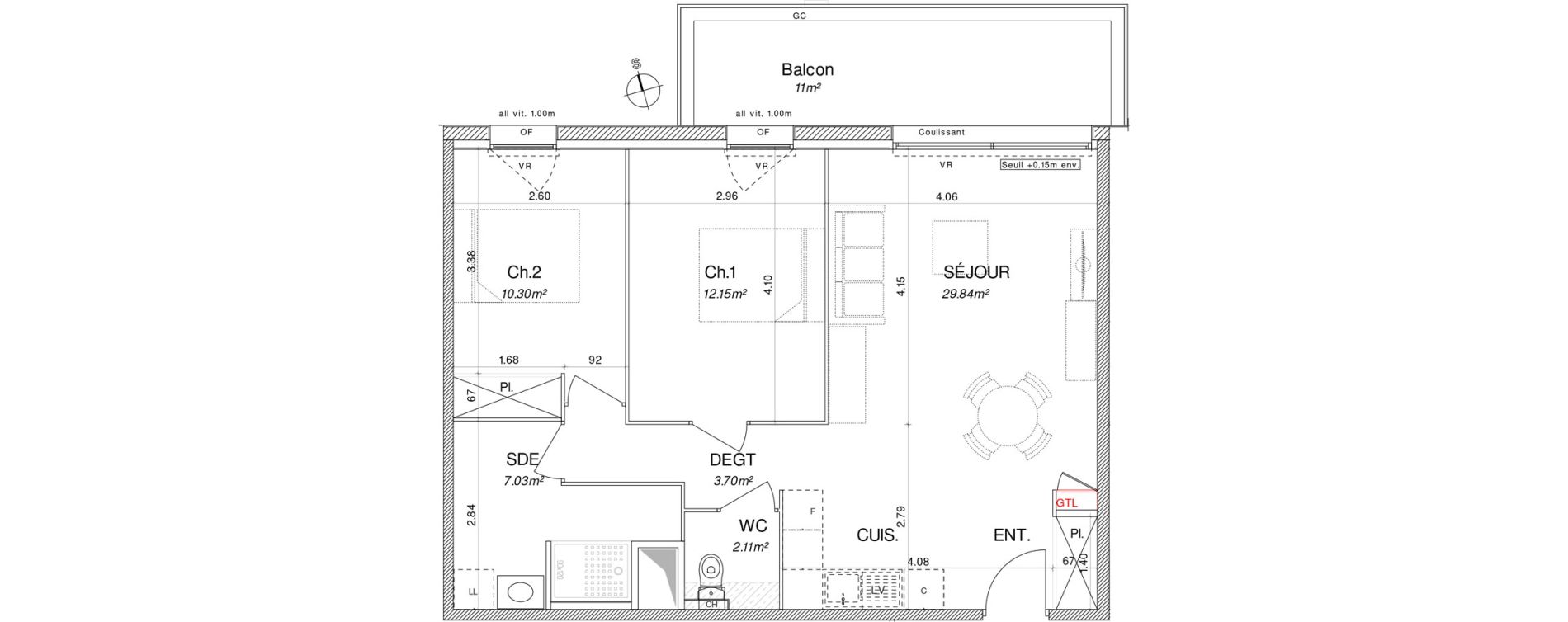 Appartement T3 de 65,13 m2 &agrave; Pont-L'Abb&eacute; Centre