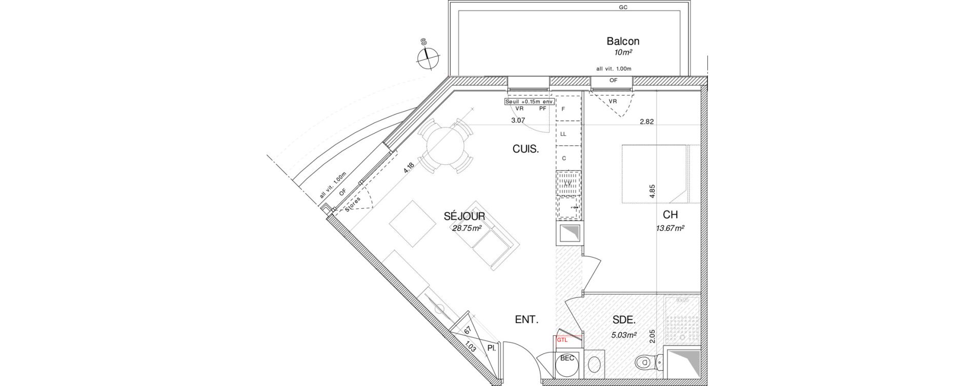 Appartement T2 de 47,45 m2 &agrave; Pont-L'Abb&eacute; Centre