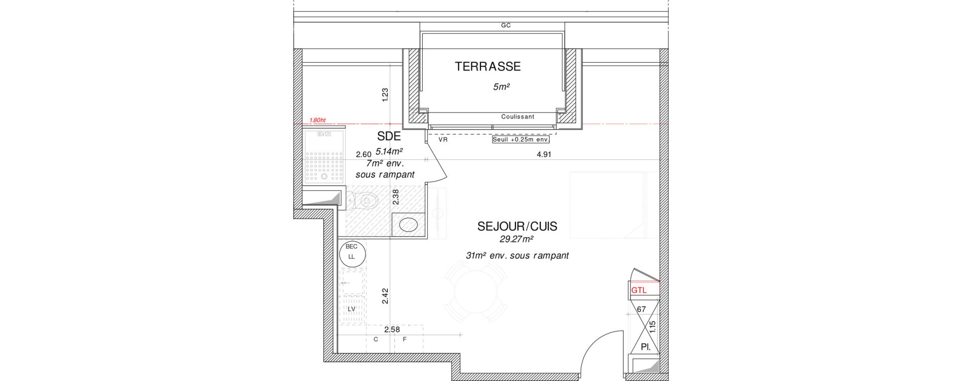 Appartement T1 de 34,41 m2 &agrave; Pont-L'Abb&eacute; Centre
