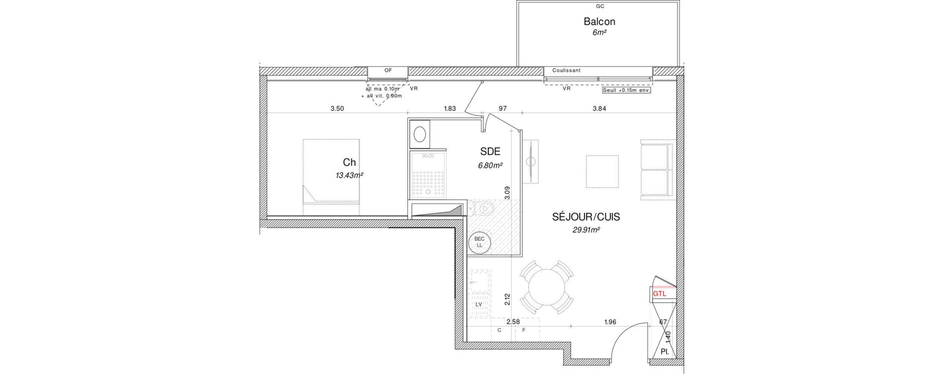 Appartement T2 de 50,14 m2 &agrave; Pont-L'Abb&eacute; Centre