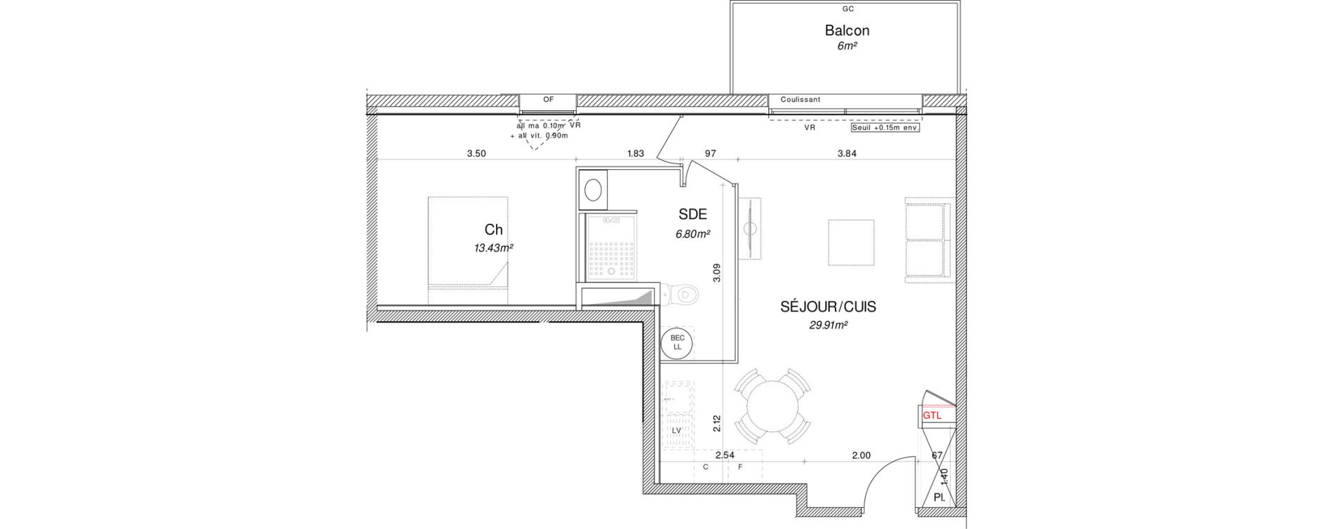 Appartement T2 de 50,14 m2 &agrave; Pont-L'Abb&eacute; Centre