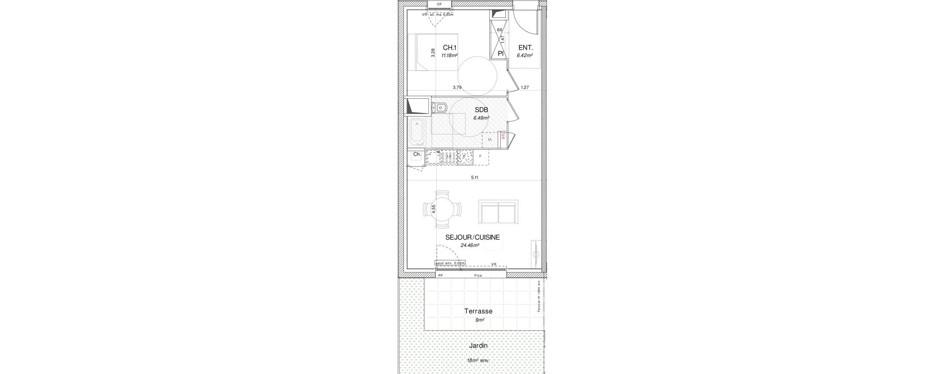 Appartement T2 de 48,55 m2 &agrave; Pont-L'Abb&eacute; Centre