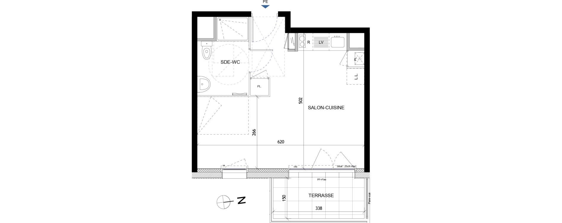Appartement T1 de 31,43 m2 &agrave; Quimper Lin&eacute;ostic