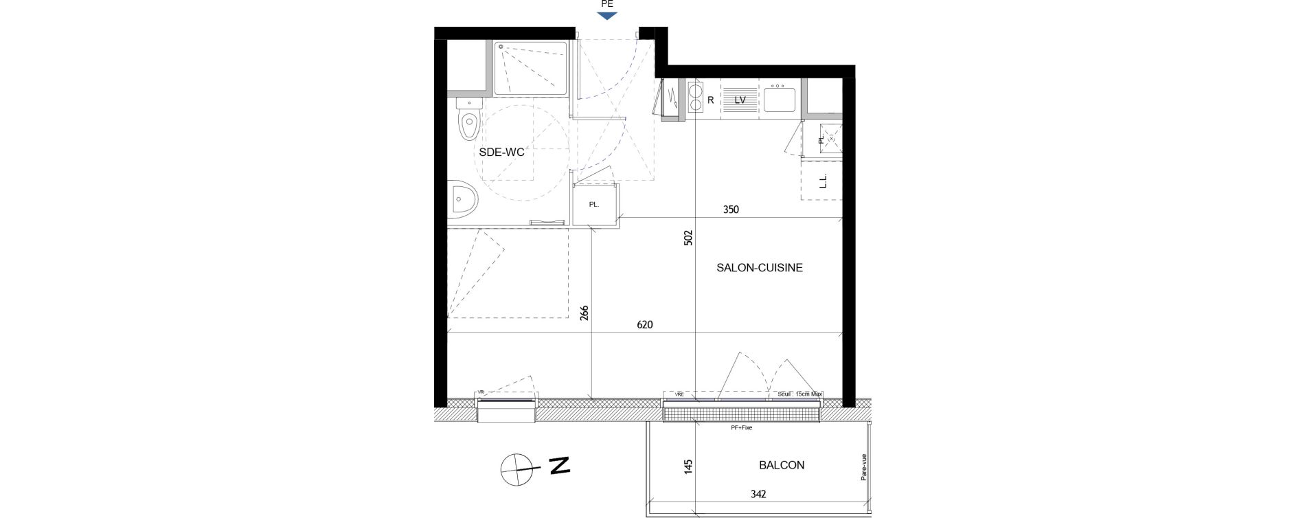 Appartement T1 de 31,43 m2 &agrave; Quimper Lin&eacute;ostic