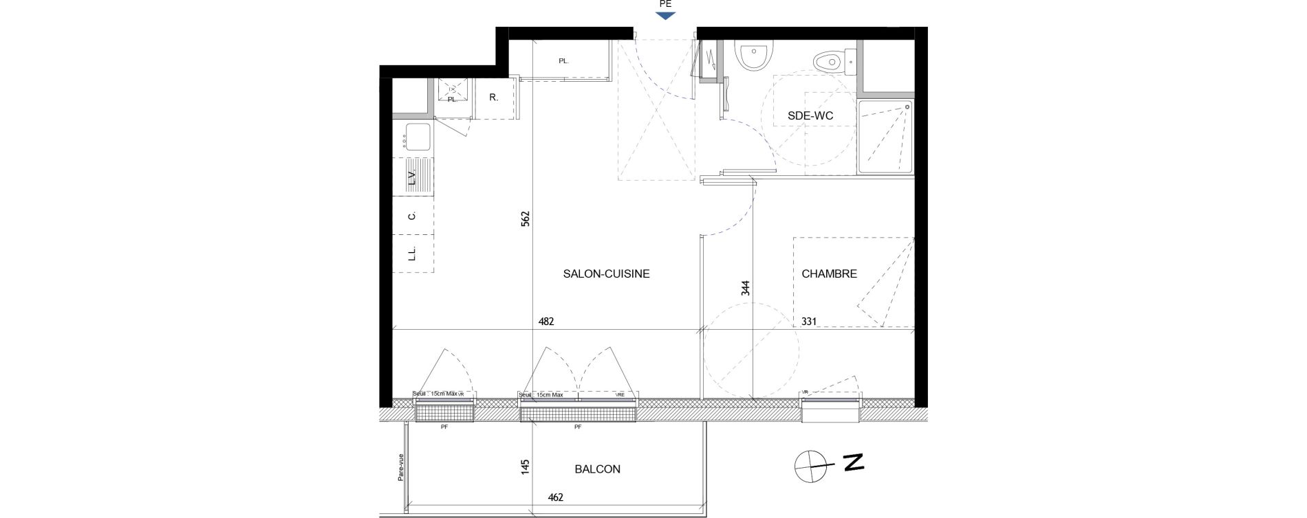 Appartement T2 de 42,85 m2 &agrave; Quimper Lin&eacute;ostic