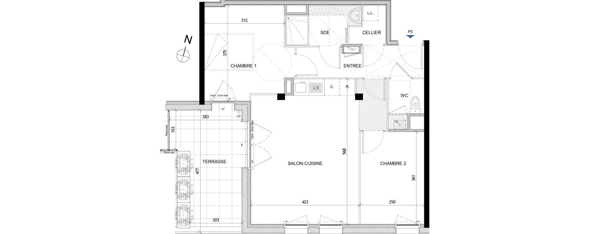Appartement T3 de 59,80 m2 &agrave; Quimper Lin&eacute;ostic