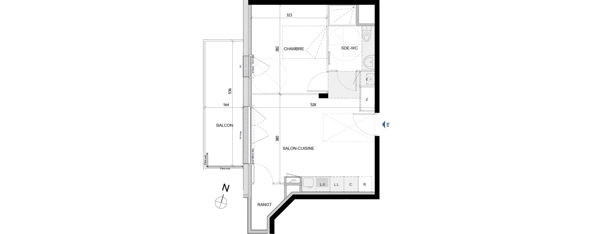 Appartement T2 de 42,19 m2 &agrave; Quimper Lin&eacute;ostic