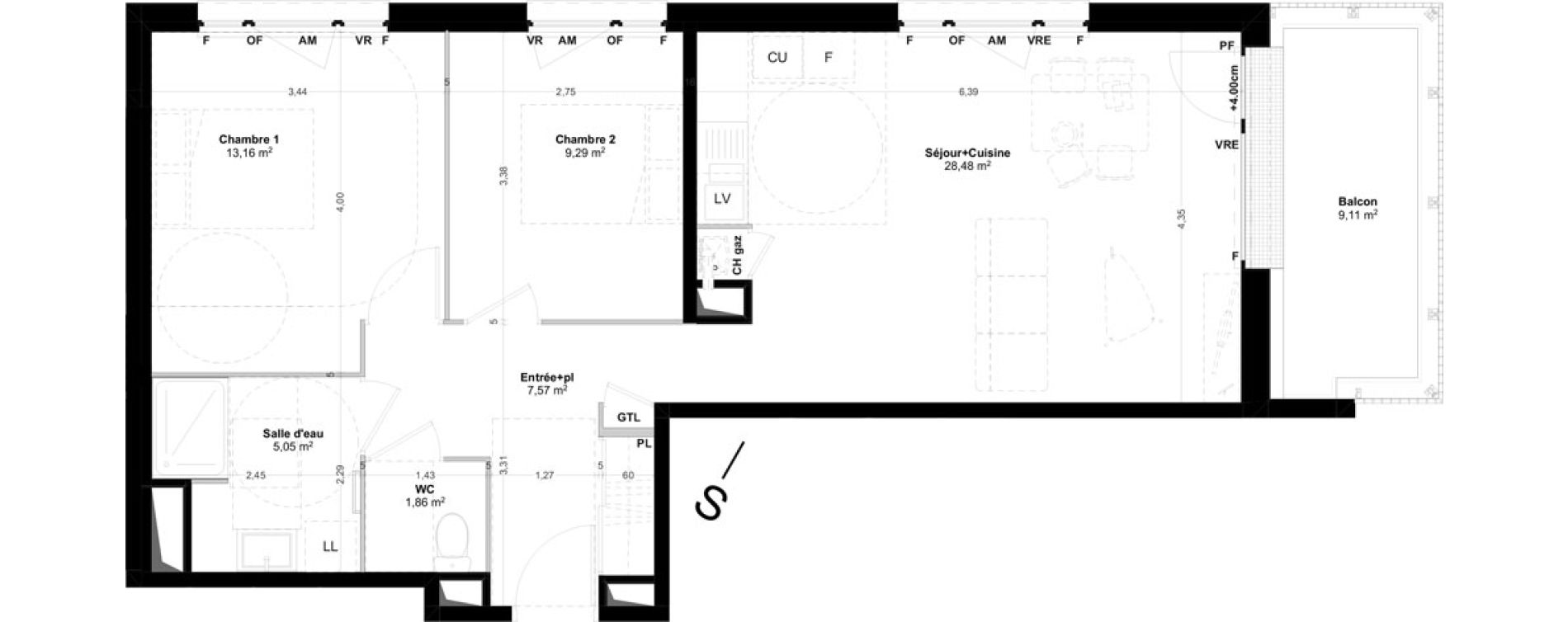 Appartement T3 de 65,41 m2 &agrave; Quimper Centre