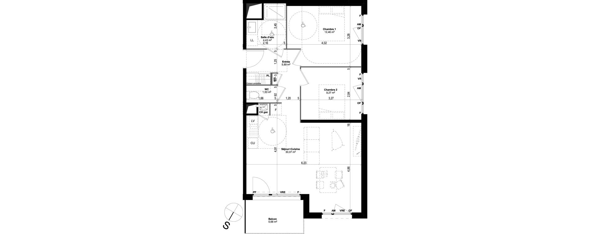 Appartement T3 de 63,60 m2 &agrave; Quimper Centre