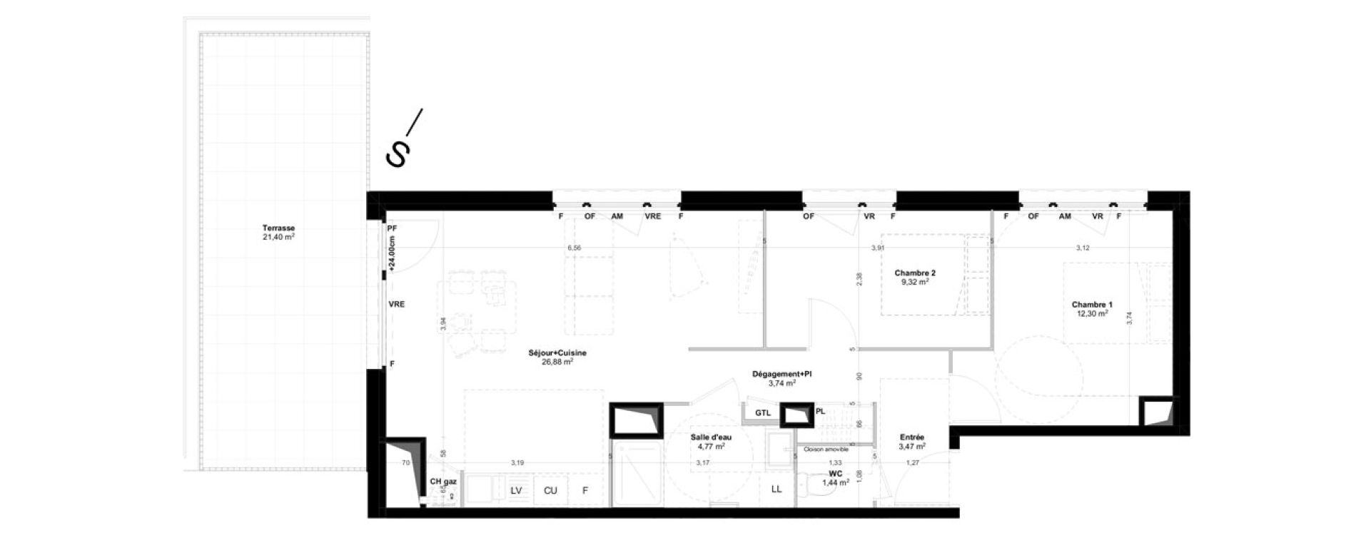 Appartement T3 de 61,92 m2 &agrave; Quimper Centre