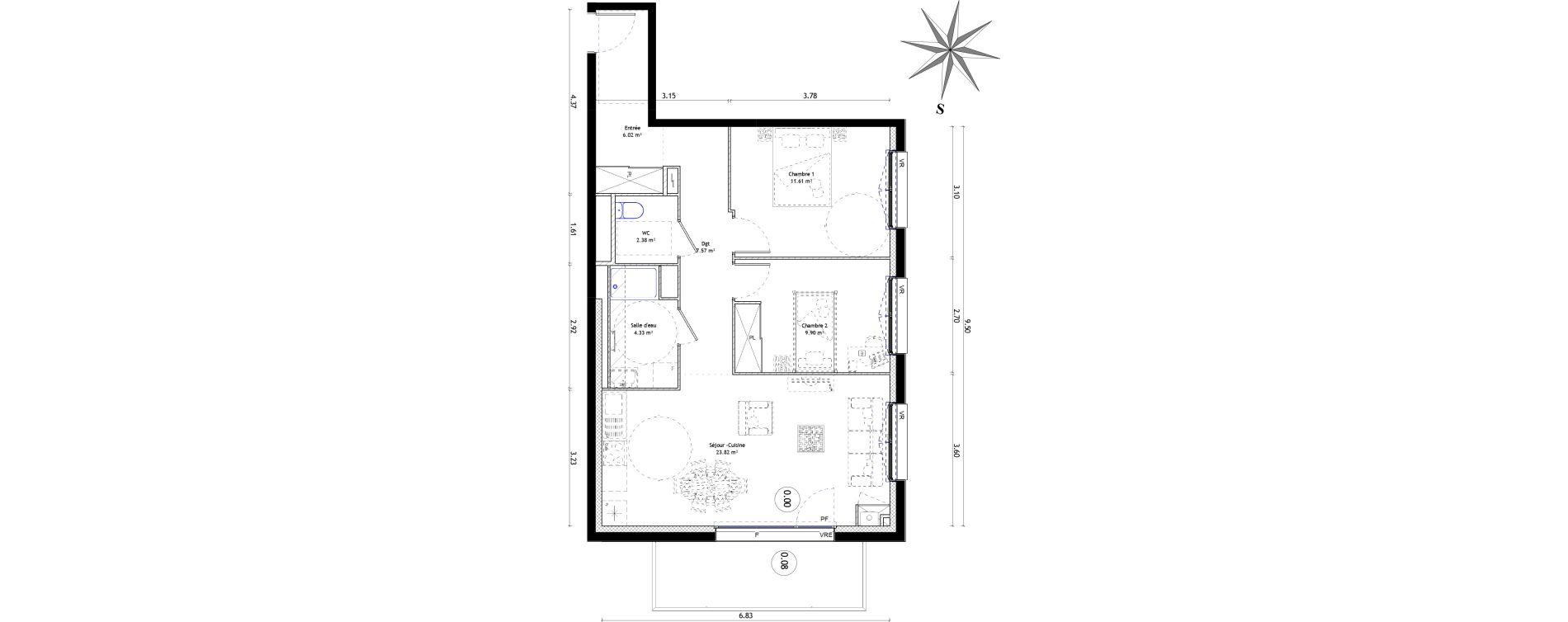 Appartement T3 de 65,38 m2 &agrave; Quimper Kervilien