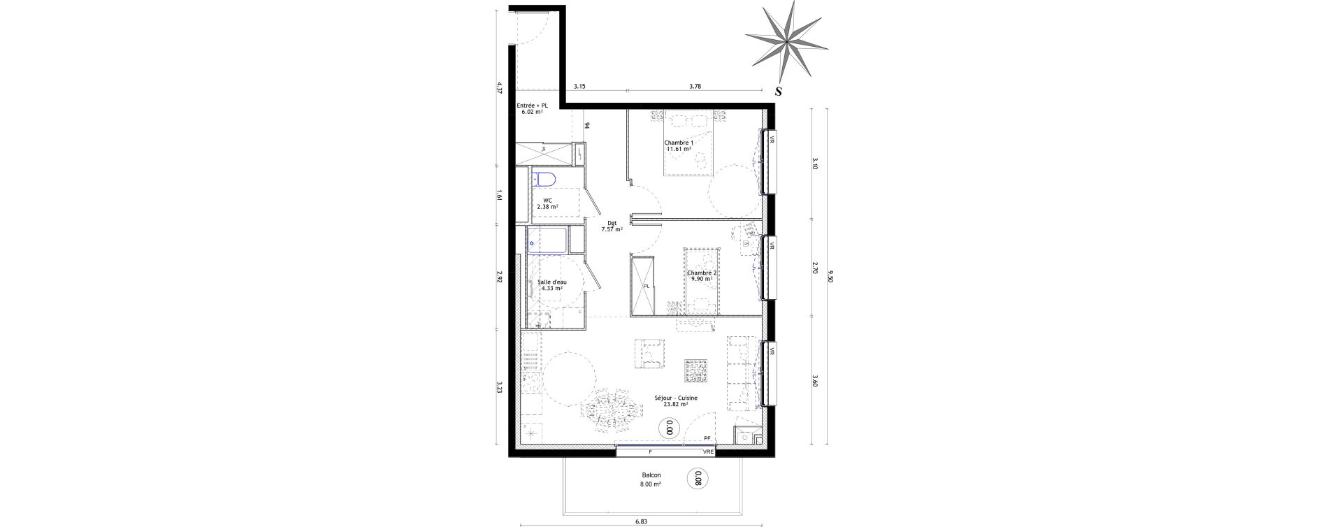 Appartement T3 de 65,37 m2 &agrave; Quimper Kervilien