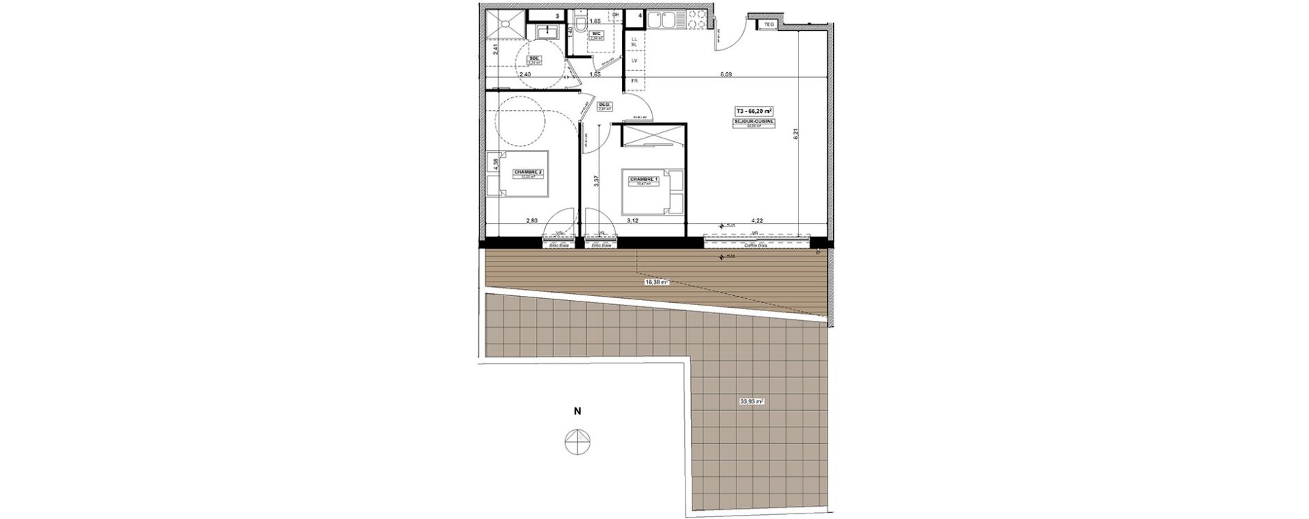 Appartement T3 de 66,20 m2 &agrave; Quimper Centre
