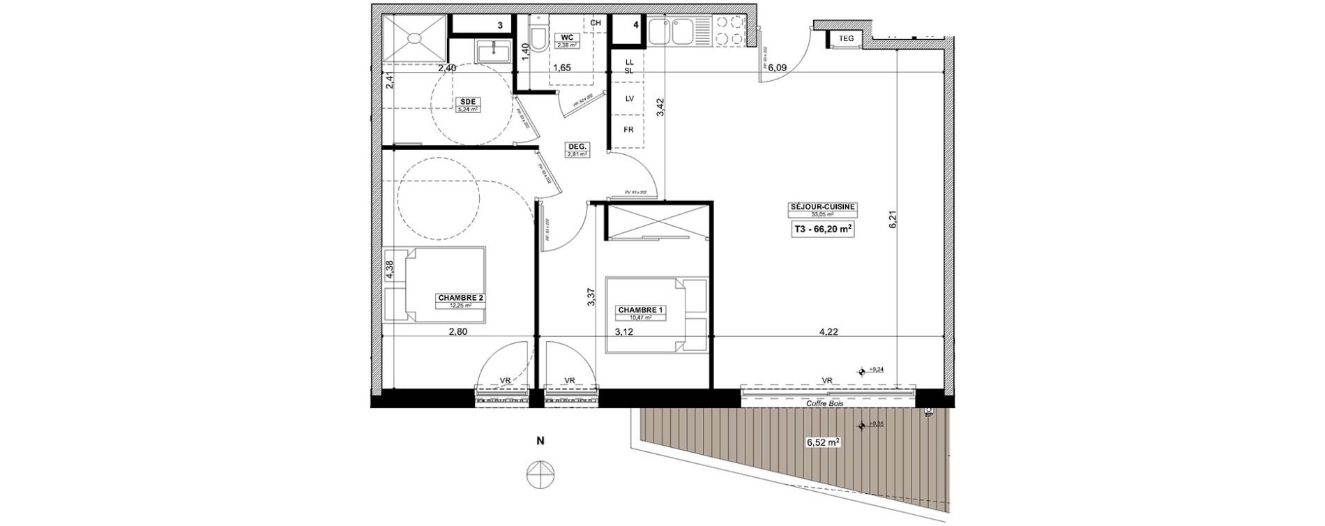Appartement T3 de 66,20 m2 &agrave; Quimper Centre
