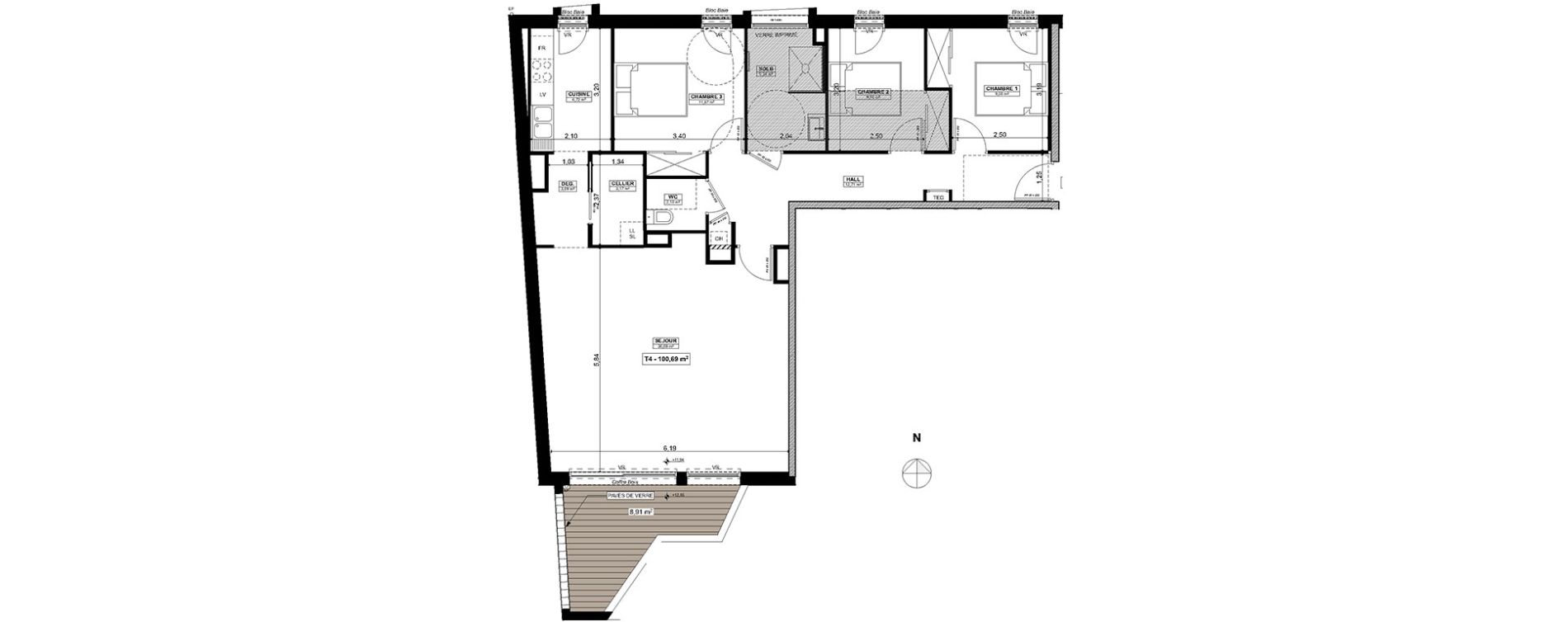 Appartement T4 de 100,69 m2 &agrave; Quimper Centre