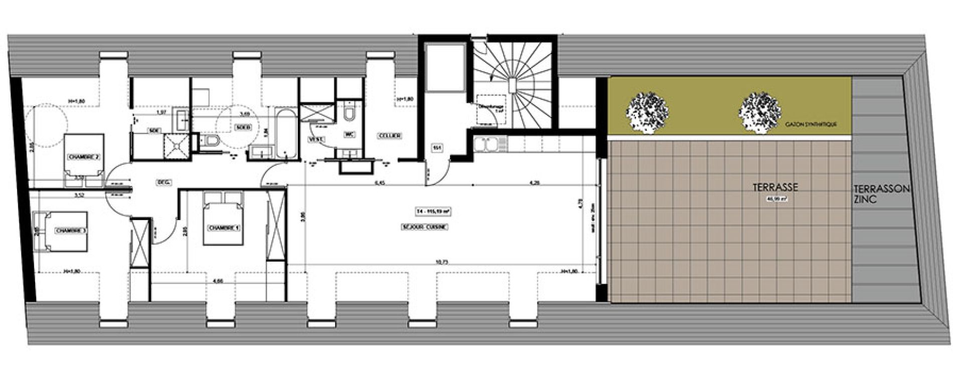Appartement T5 de 115,19 m2 &agrave; Quimper Centre