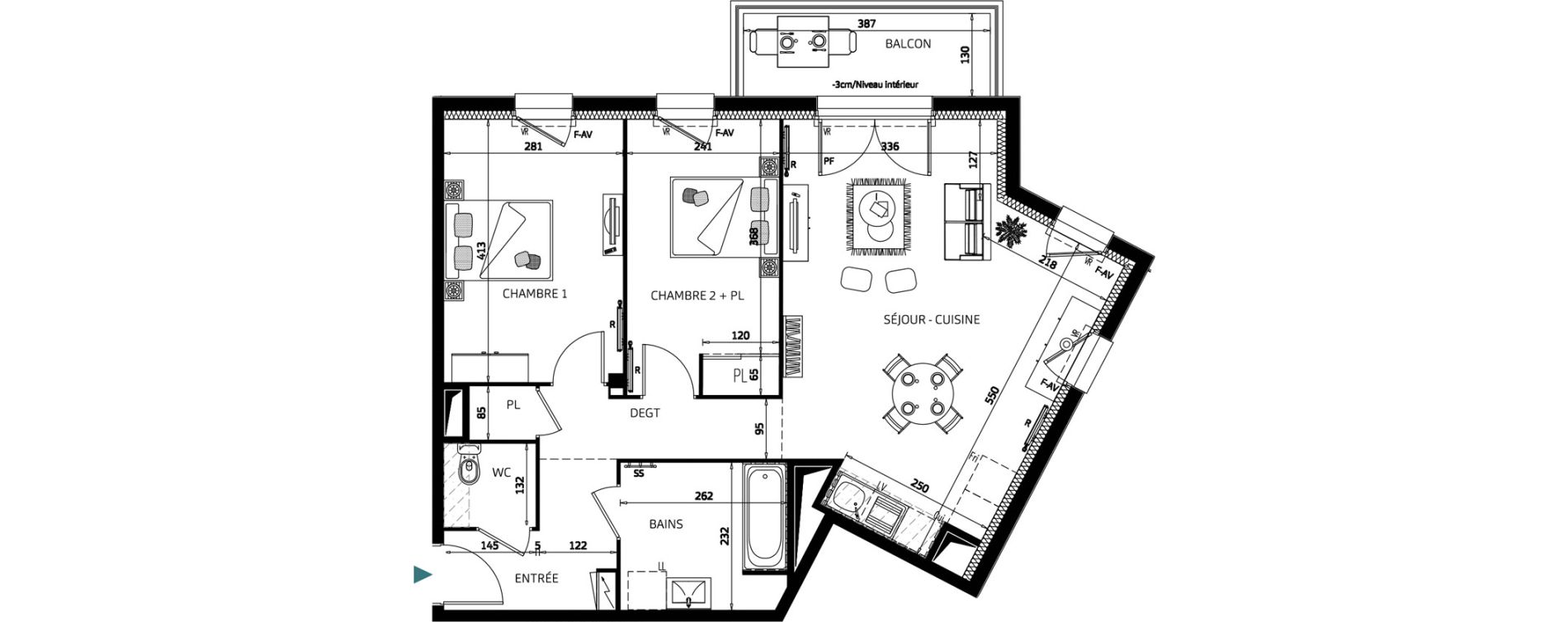 Appartement T3 de 64,94 m2 &agrave; Quimper Penvillers - m&eacute;tairie neuve