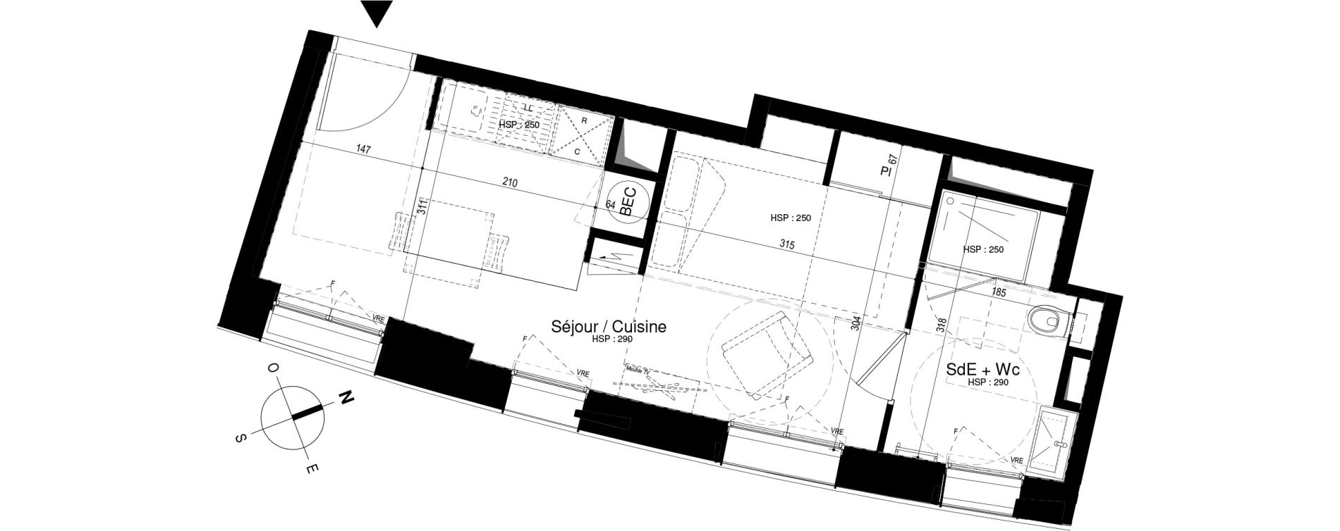 Appartement T1 bis de 31,55 m2 &agrave; Roscoff Centre