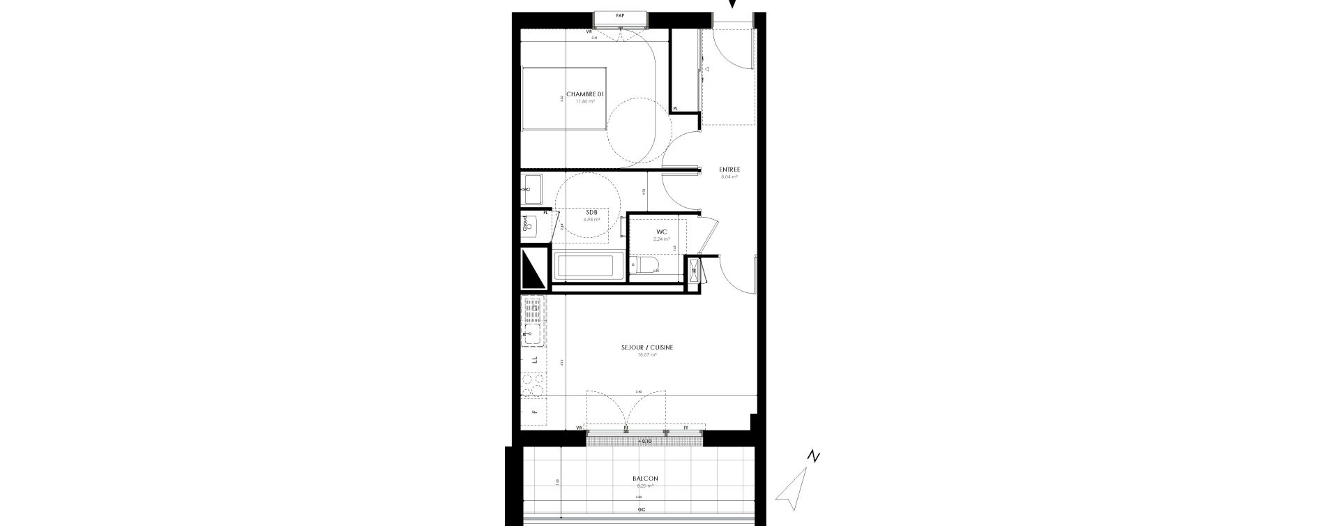 Appartement T2 de 47,13 m2 &agrave; Acign&eacute; Centre