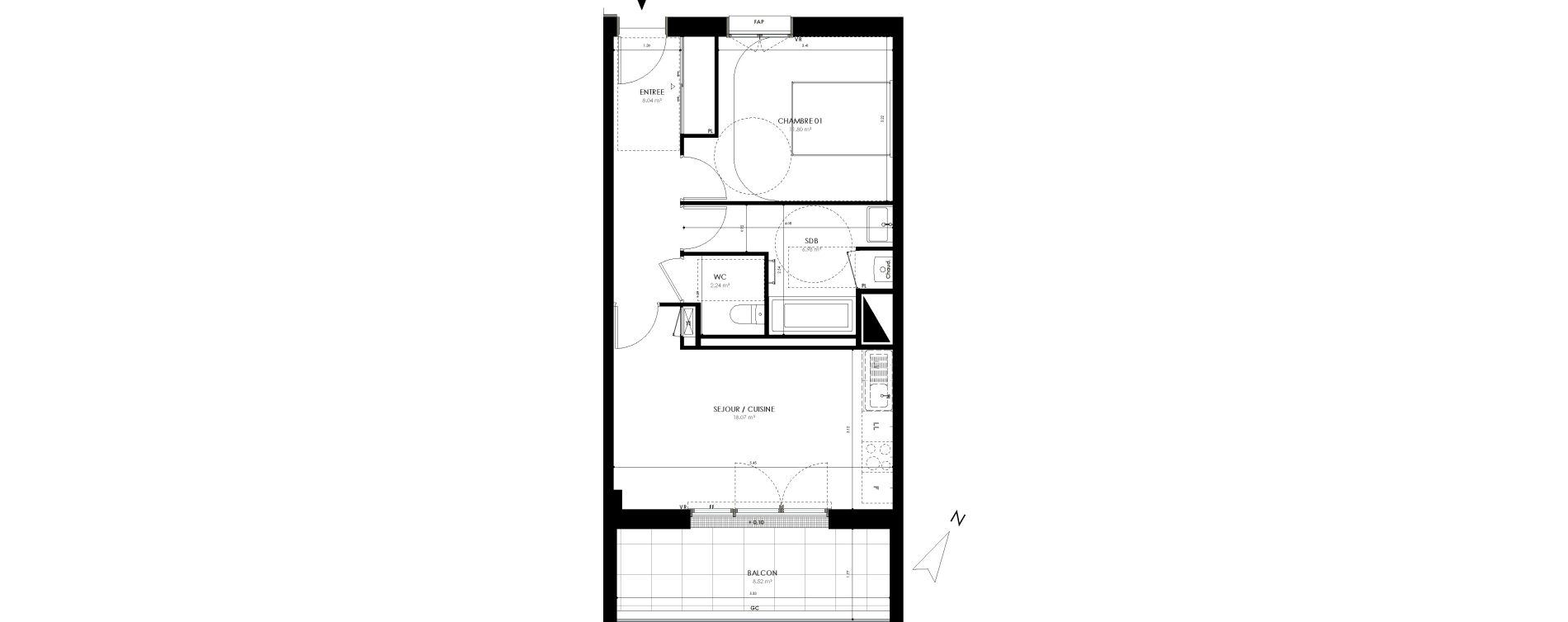 Appartement T2 de 47,13 m2 &agrave; Acign&eacute; Centre