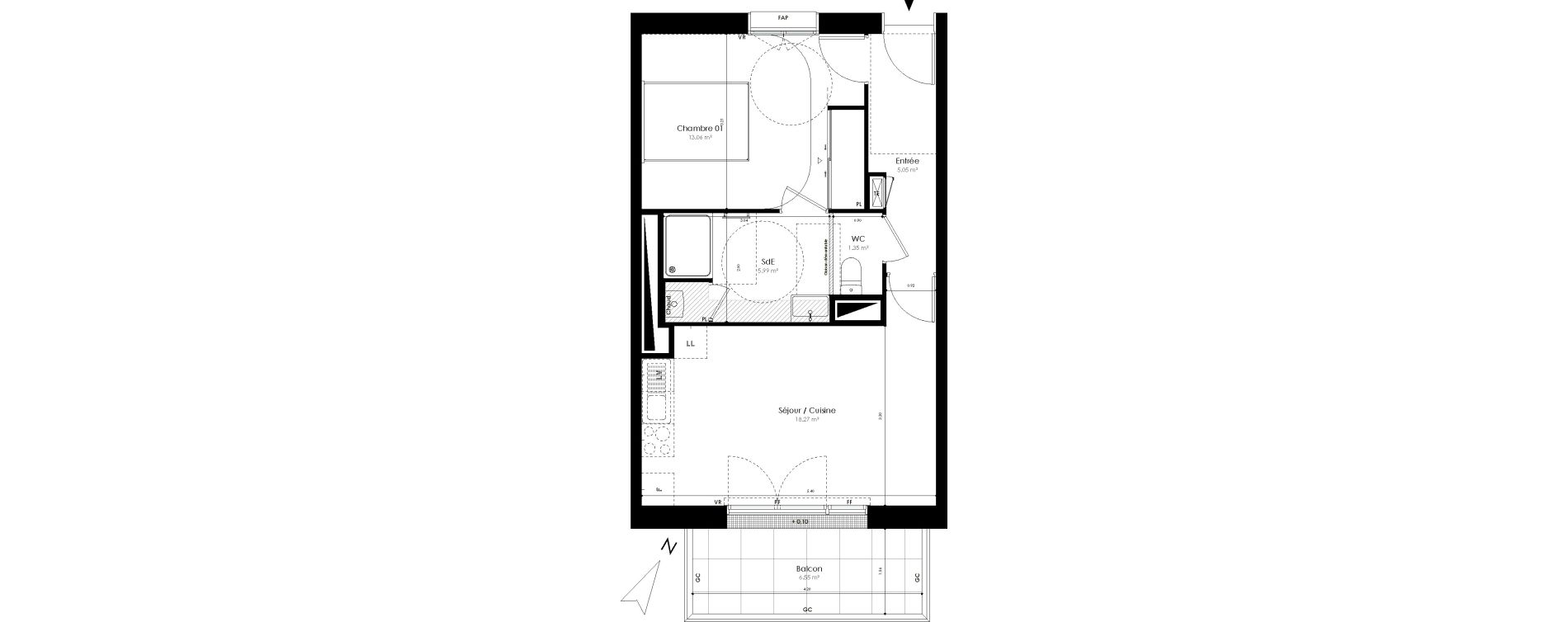 Appartement T2 de 43,72 m2 &agrave; Acign&eacute; Centre