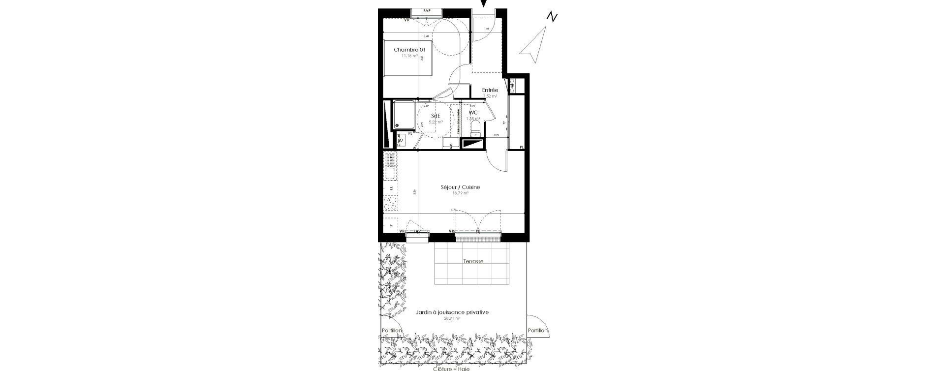 Appartement T2 de 44,06 m2 &agrave; Acign&eacute; Centre