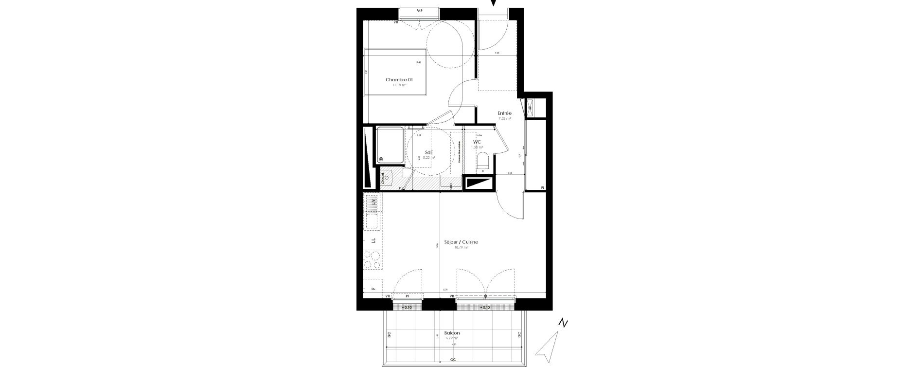 Appartement T2 de 44,06 m2 &agrave; Acign&eacute; Centre