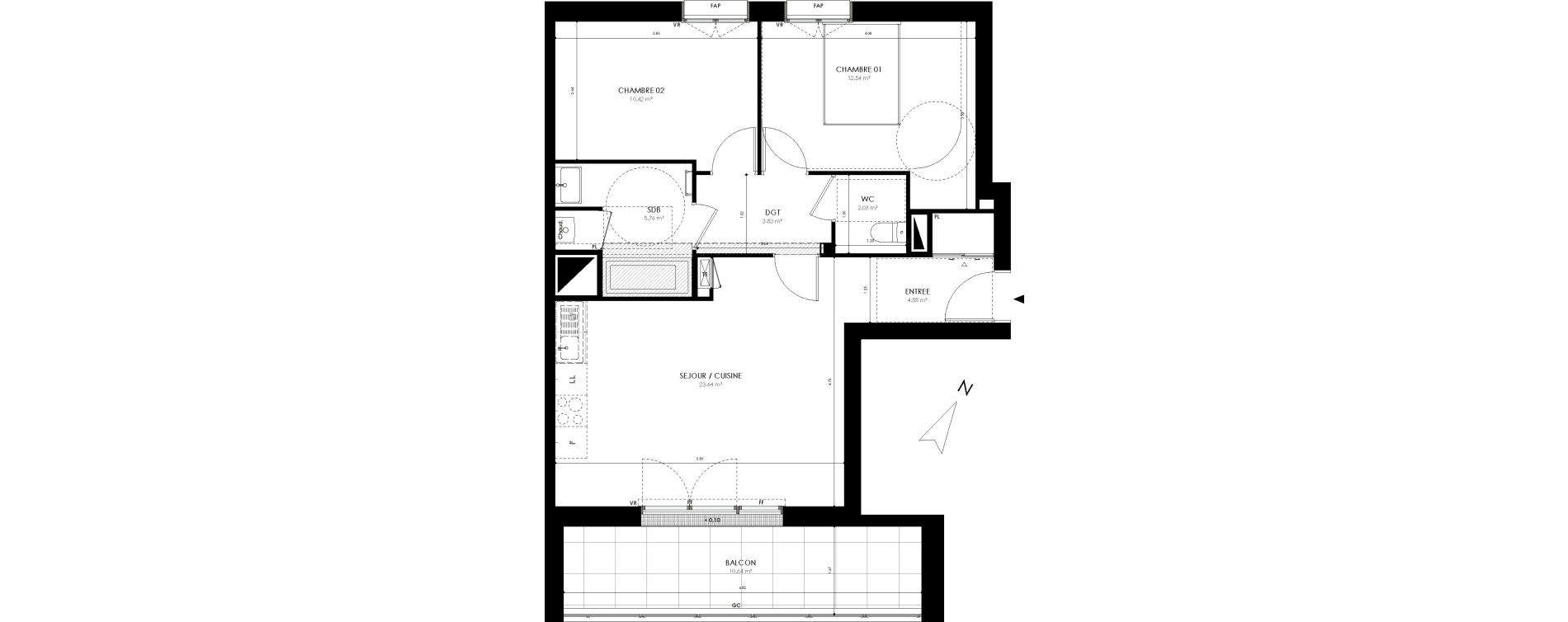 Appartement T3 de 62,77 m2 &agrave; Acign&eacute; Centre