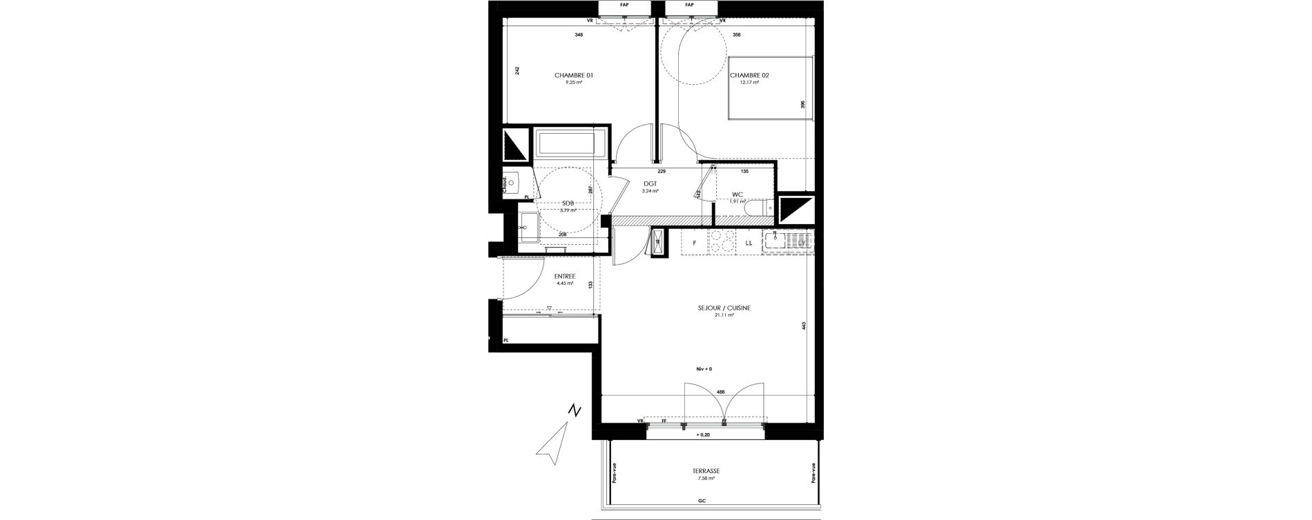 Appartement T3 de 57,92 m2 &agrave; Acign&eacute; Centre