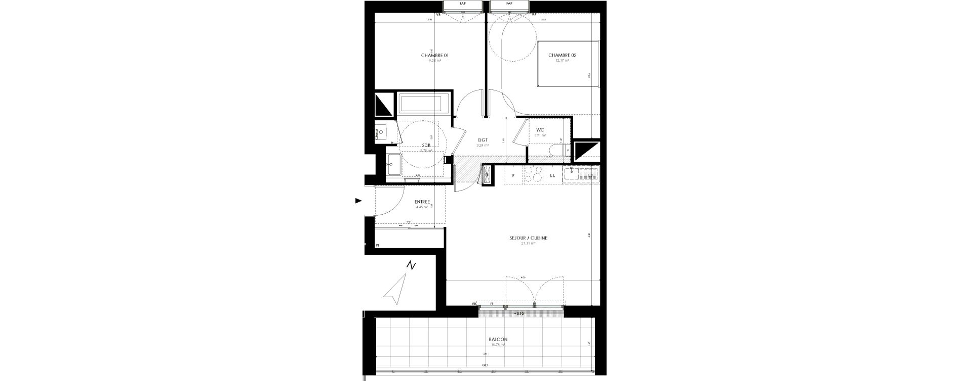 Appartement T3 de 57,91 m2 &agrave; Acign&eacute; Centre