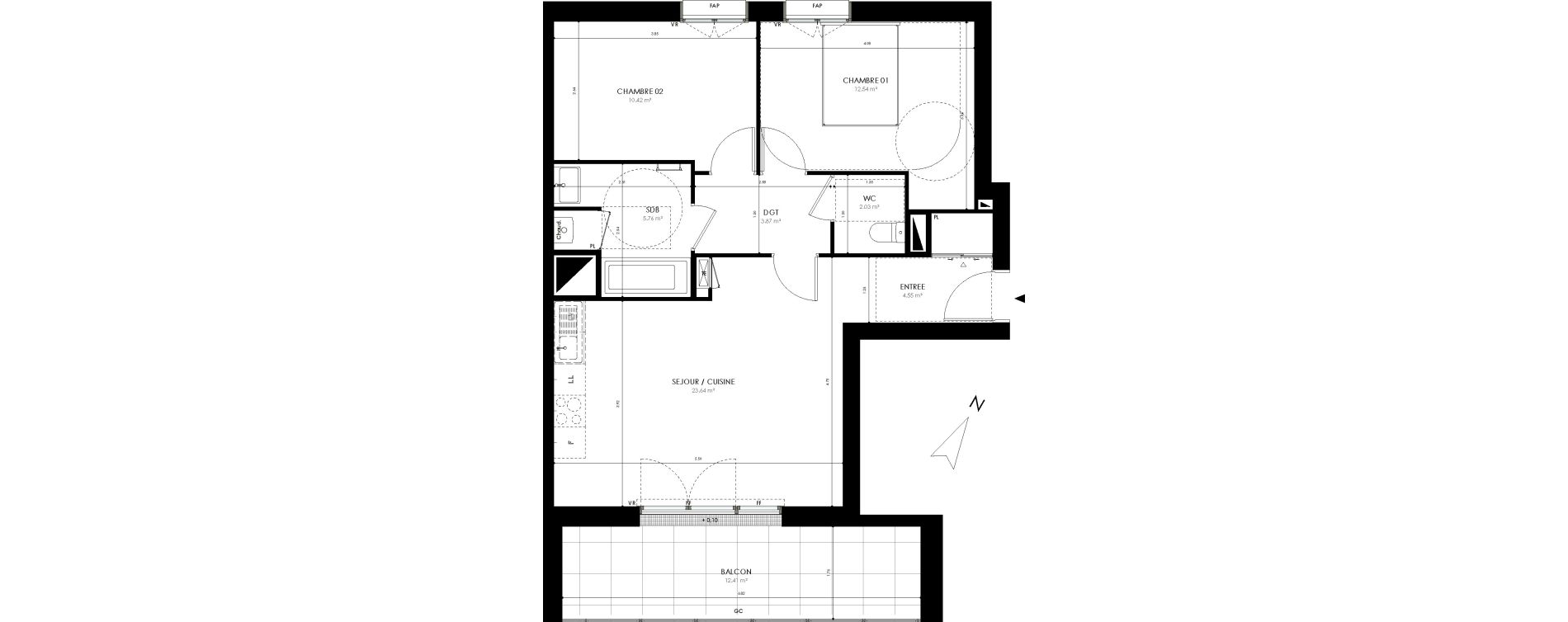 Appartement T3 de 62,81 m2 &agrave; Acign&eacute; Centre
