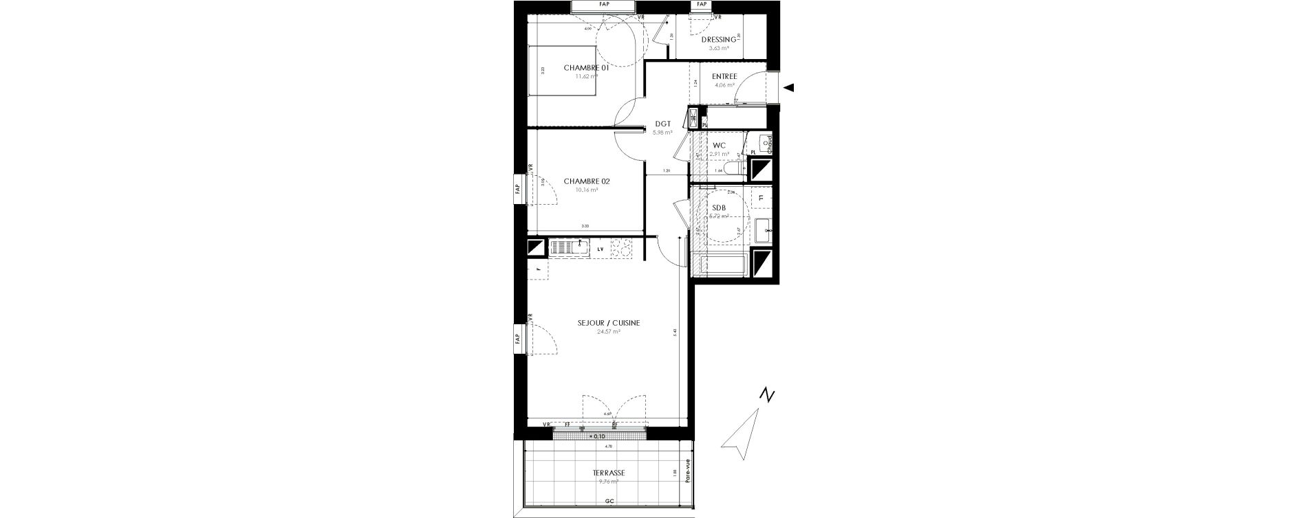 Appartement T3 de 68,65 m2 &agrave; Acign&eacute; Centre