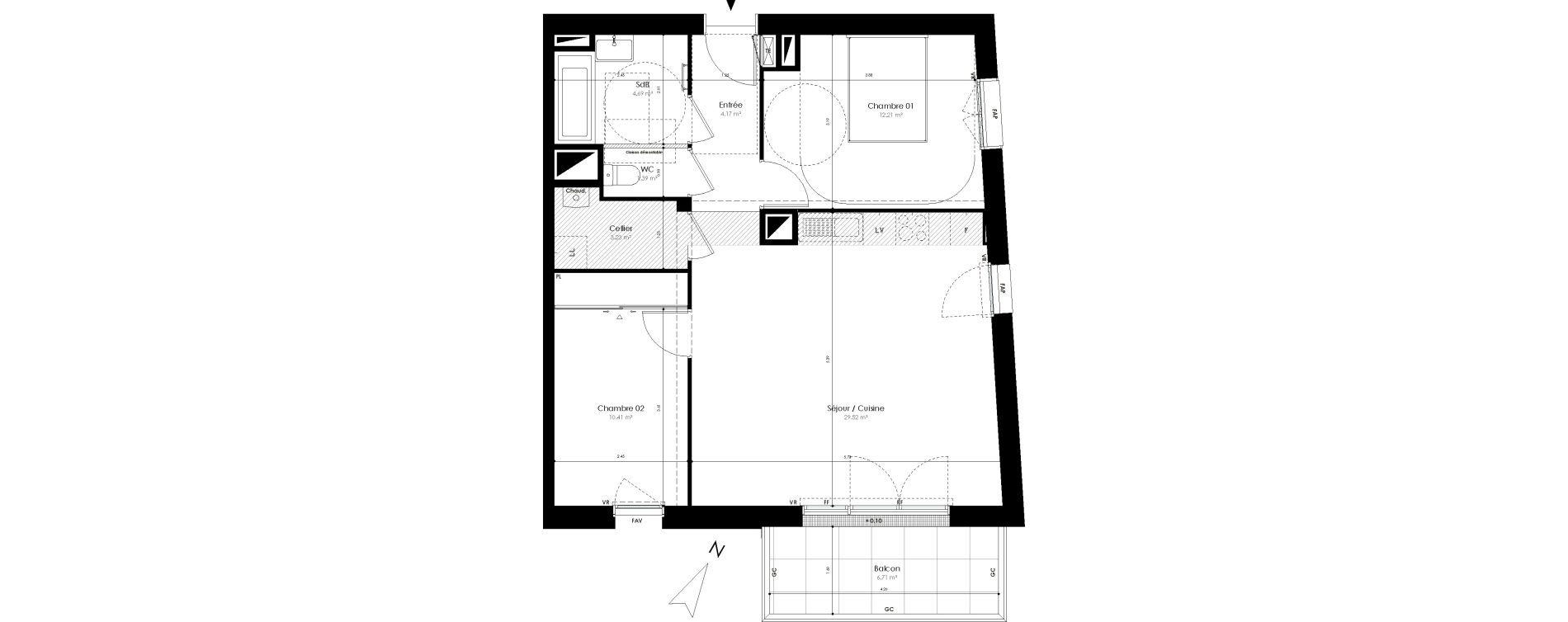 Appartement T3 de 65,62 m2 &agrave; Acign&eacute; Centre