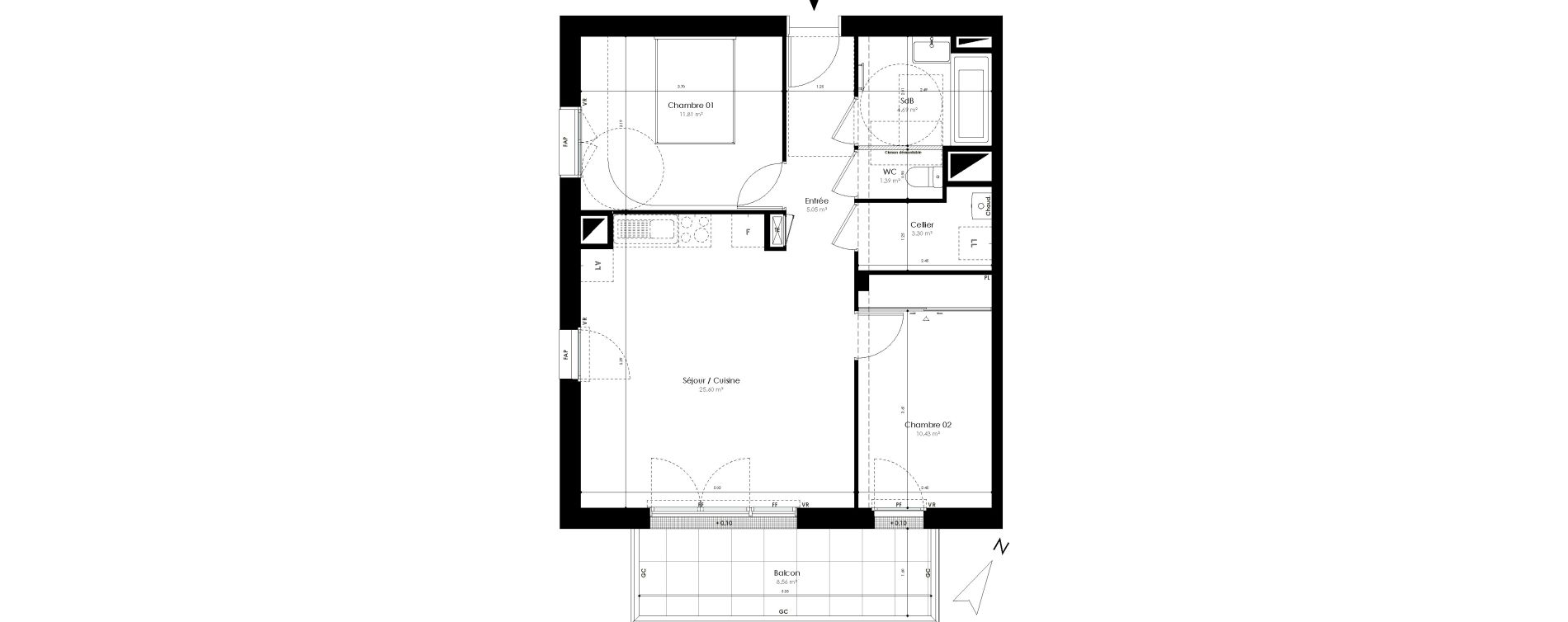 Appartement T3 de 62,27 m2 &agrave; Acign&eacute; Centre