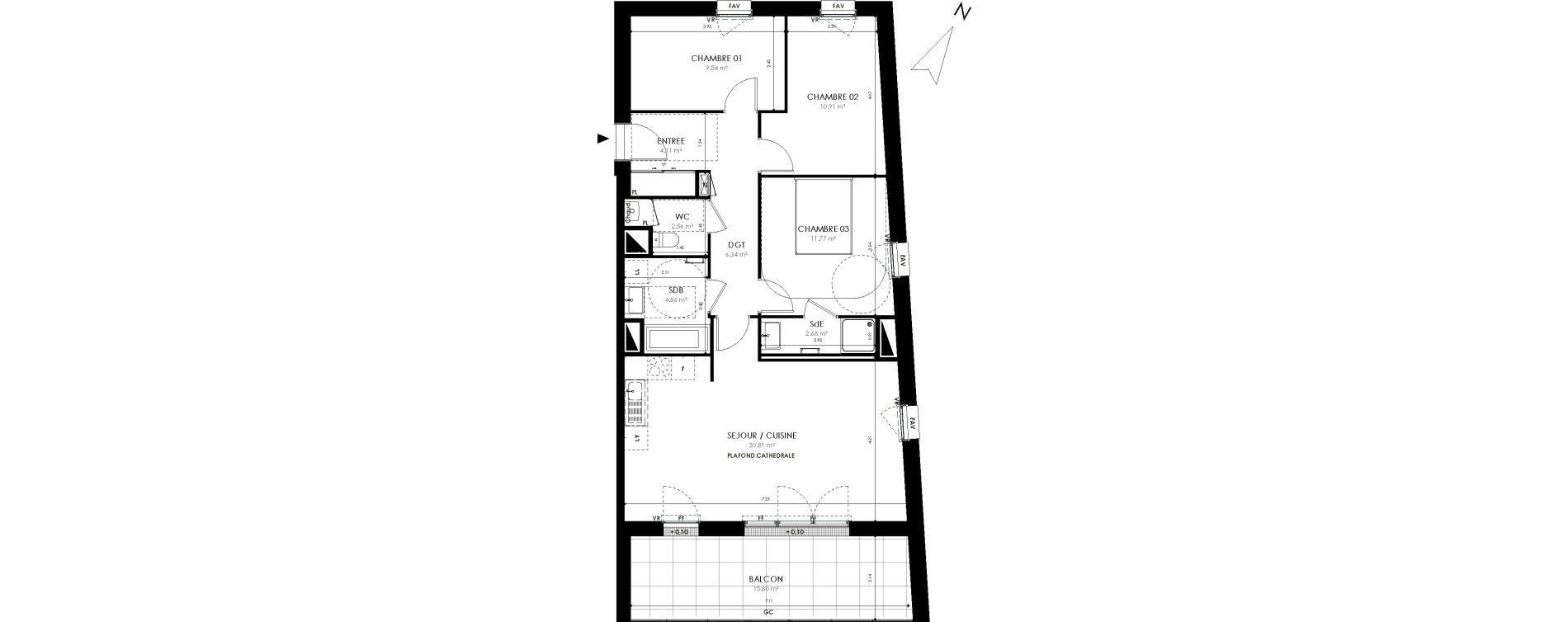 Appartement T4 de 83,58 m2 &agrave; Acign&eacute; Centre