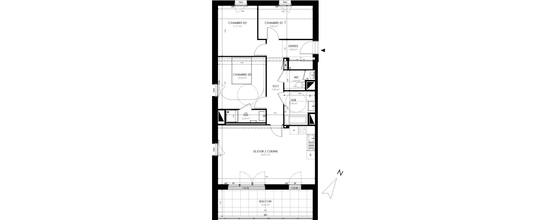 Appartement T4 de 85,56 m2 &agrave; Acign&eacute; Centre