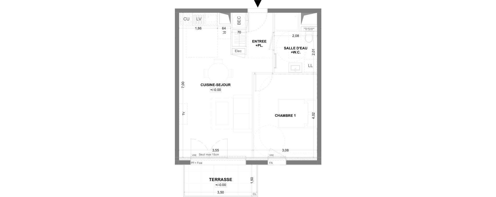 Appartement T2 de 44,49 m2 &agrave; Cancale Centre