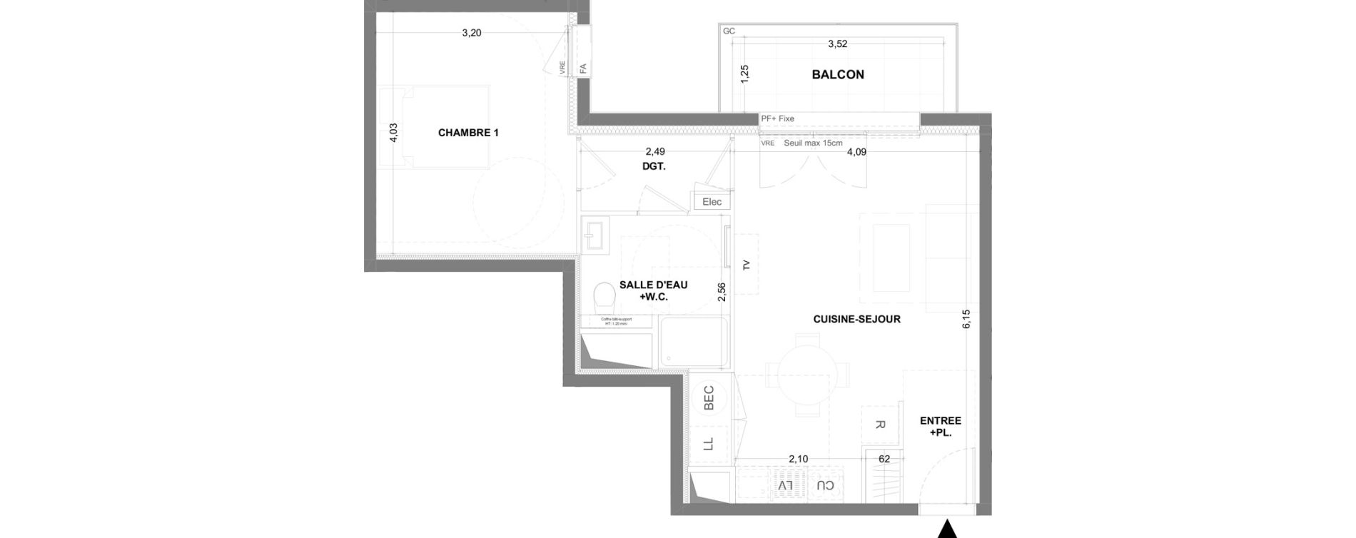 Appartement T2 de 47,51 m2 &agrave; Cancale Centre