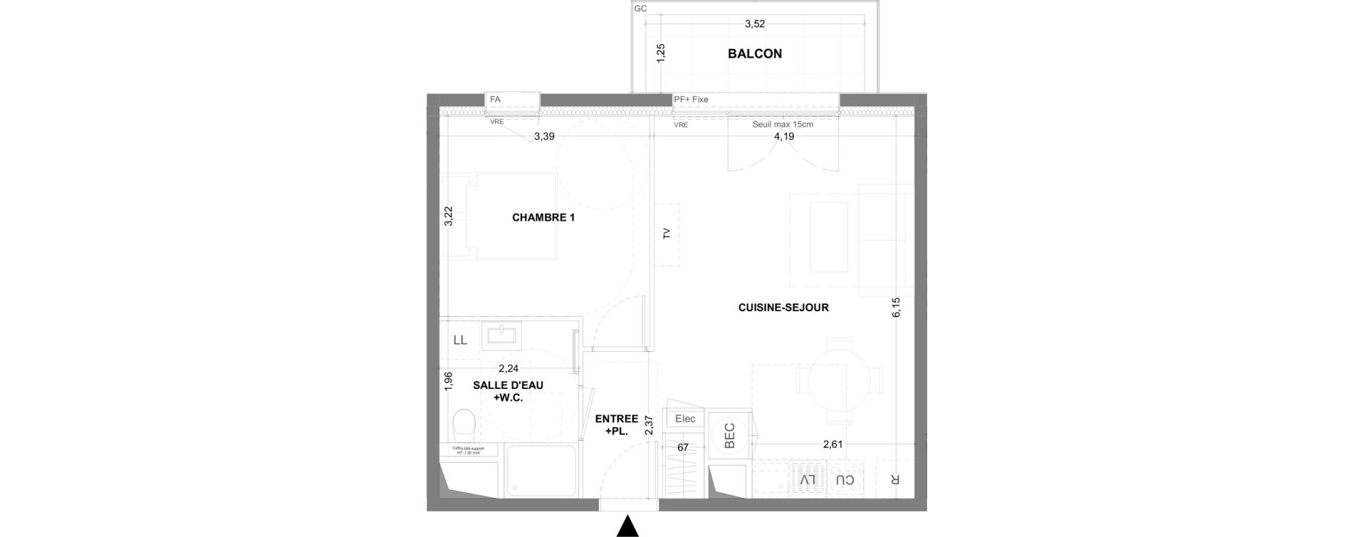 Appartement T2 de 44,50 m2 &agrave; Cancale Centre