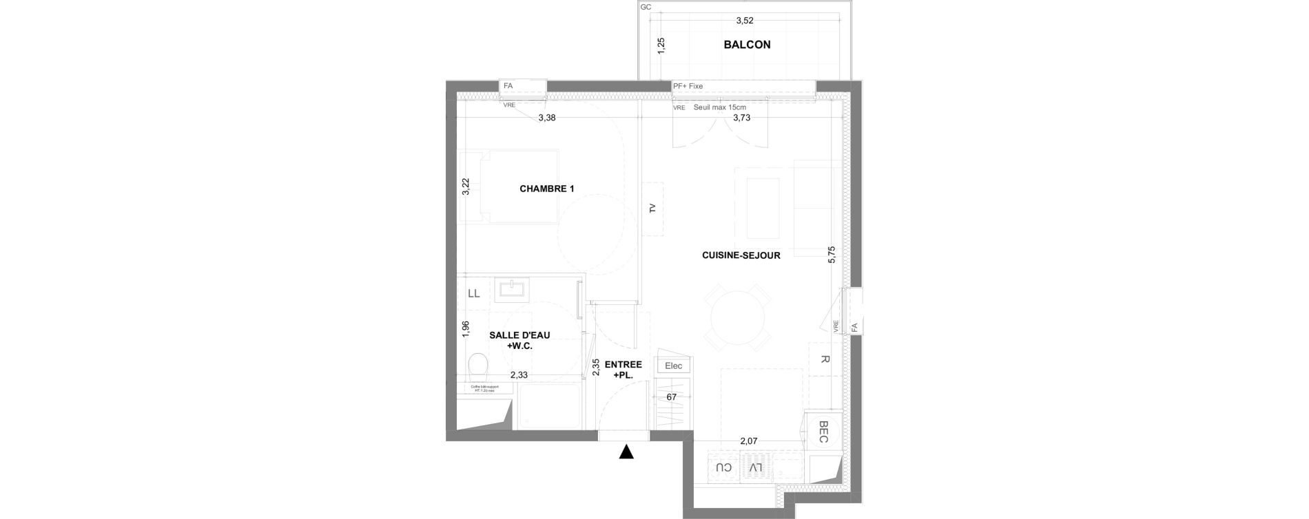 Appartement T2 de 44,32 m2 &agrave; Cancale Centre
