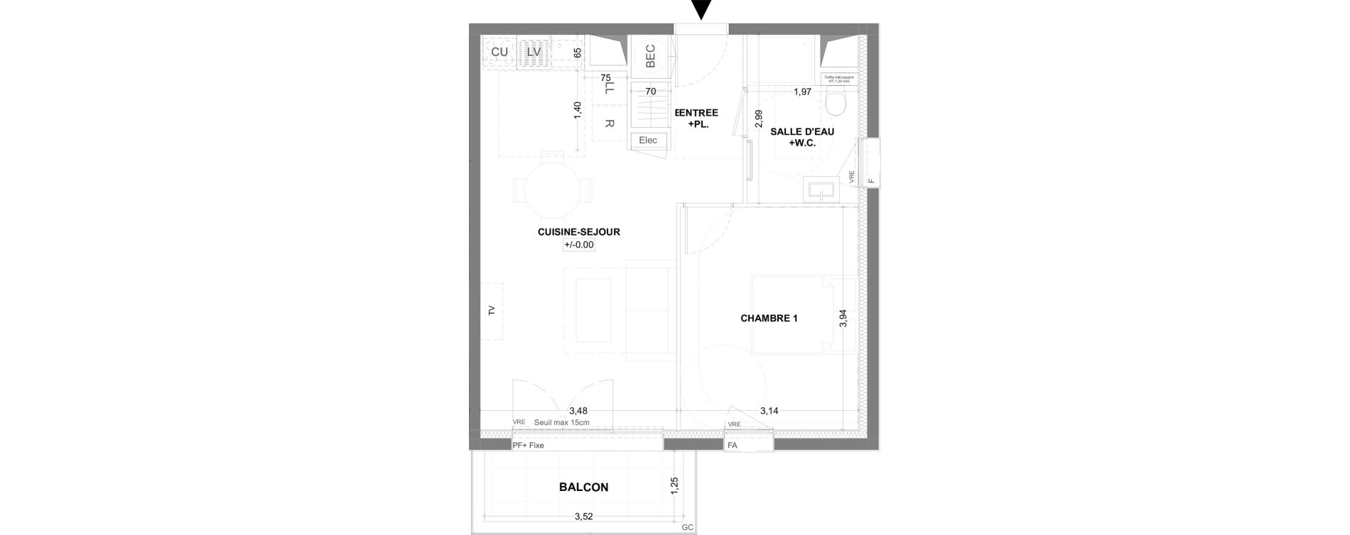 Appartement T2 de 44,45 m2 &agrave; Cancale Centre
